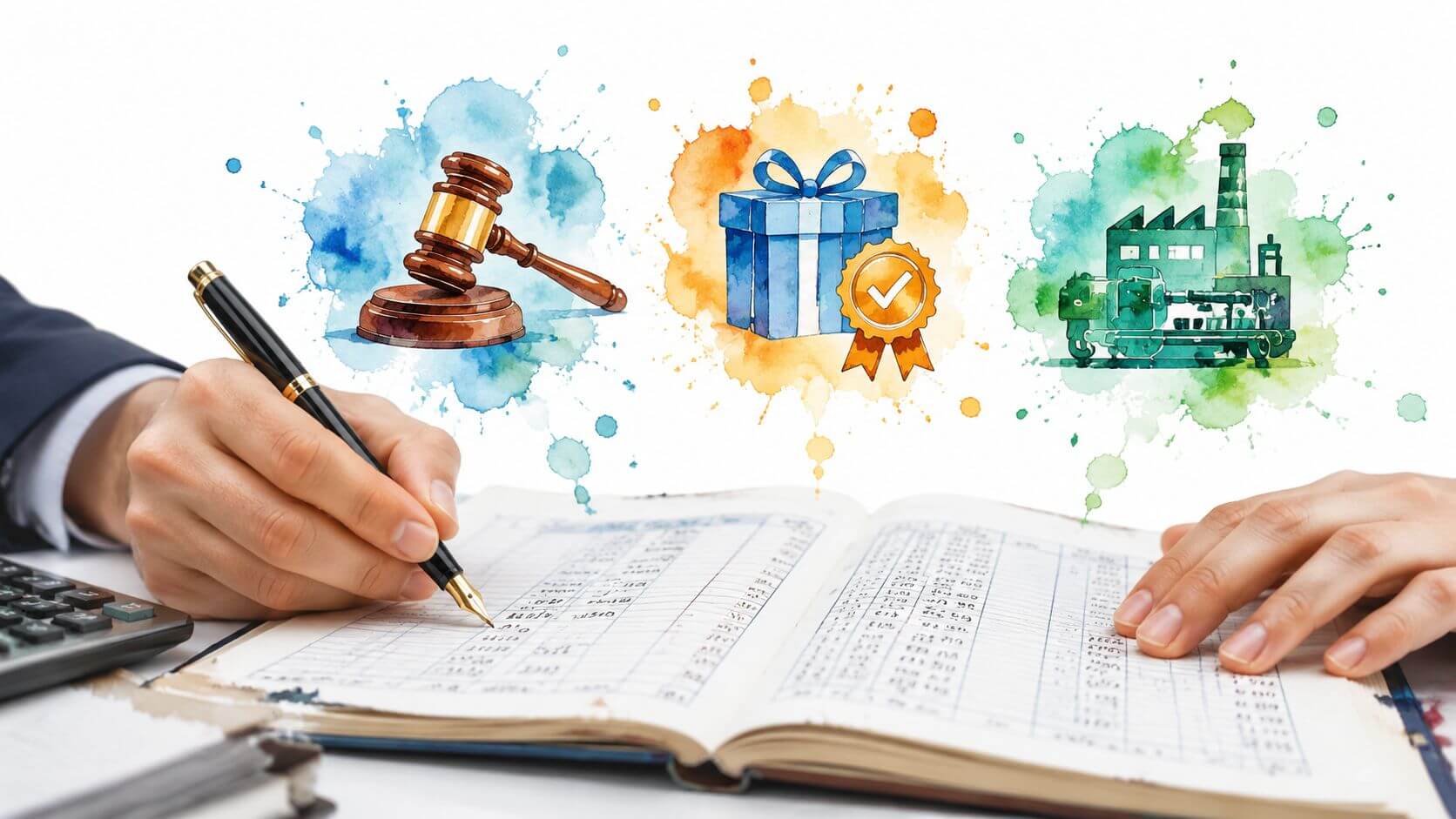 Una persona che scrive su un registro contabile, rappresentando fondi per rischi, oneri e investimenti aziendali.